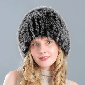 Ladies Winter Faux Fox Fur Straw Hat Wide Stripe Fur Ear Guards Keep Warm