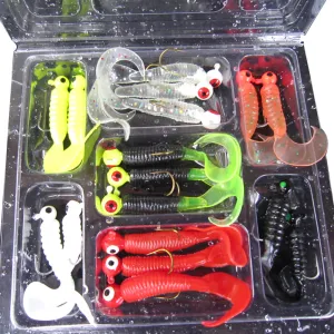 17Pcs/Set Soft Fishing Lures Lead Jig Head Hook Grub Worm Soft Baits Shads Silicone Fishing Tackle Artificial Bait Lure Pesca