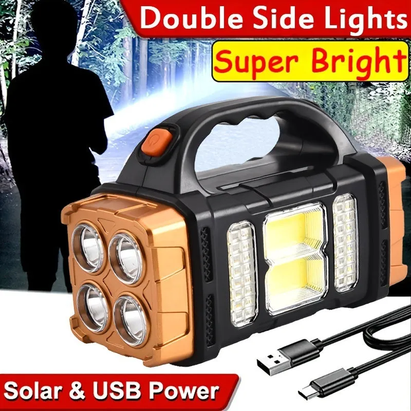 1pc Multifunctional Solar LED COB Light With Handle; USB Charging Waterproof For Outdoor Camping Safety Emergency At Night