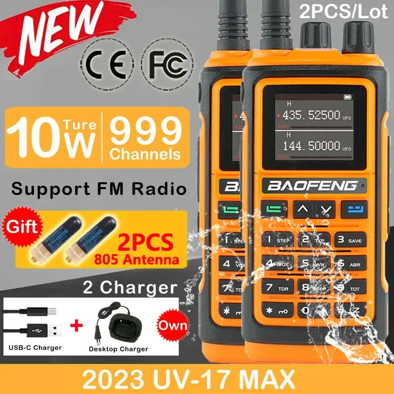 2PACK Baofeng UV-17 MAX 10W Four Bands Freq Copy Walkie Talkie Long Range Portable Ham Radio FM Amateur Professional 2-Way Radio