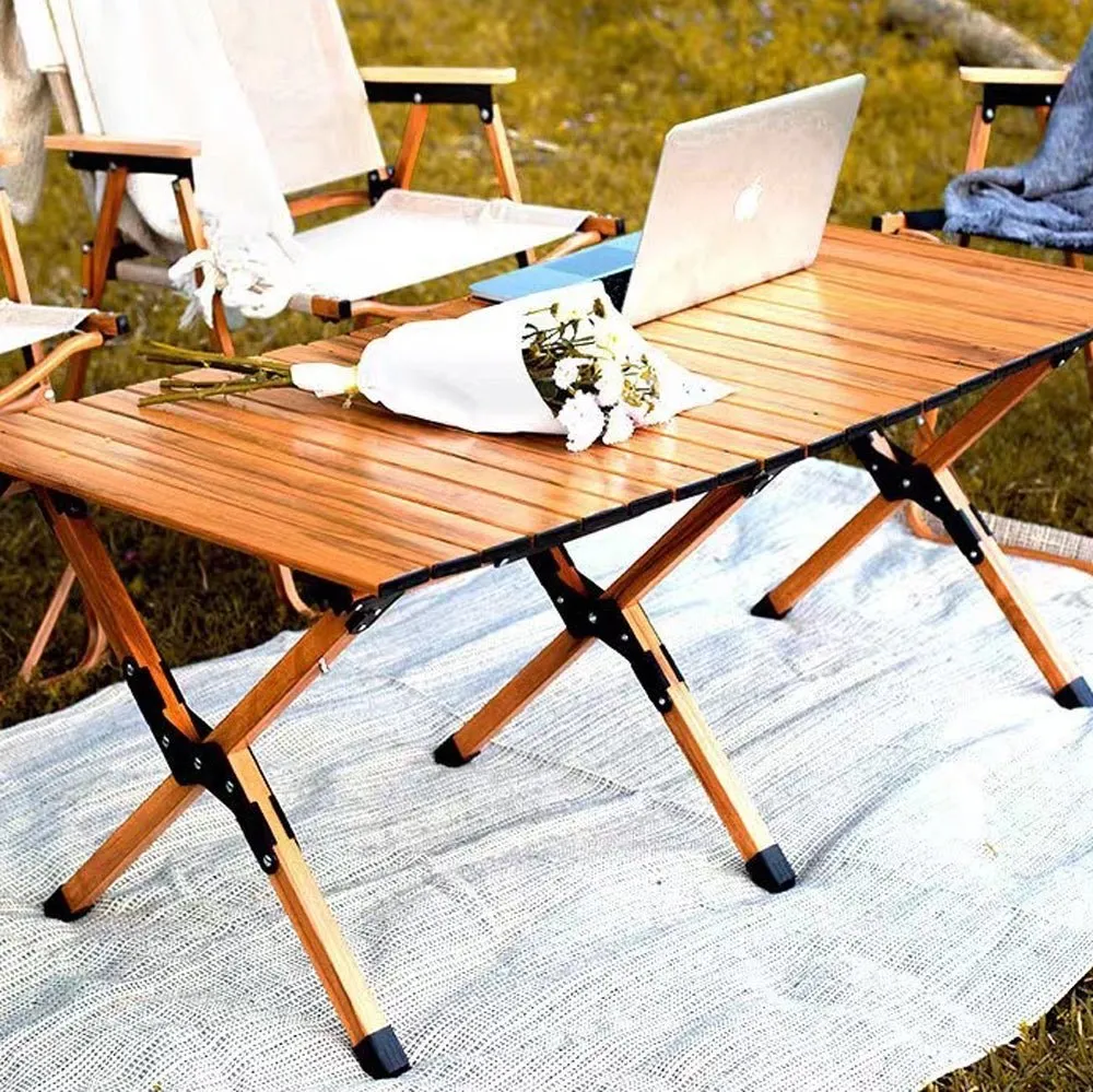 90cm Garden Outdoor Furniture Camping Table and Chair Egg Roll Picnic Desk Folding Beach Set