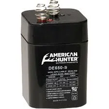 AMERICAN HUNTER DE650S /6V 5 AMP HR LANTERN RECHARGEABLE BATTERY / SPRING TOP BULK