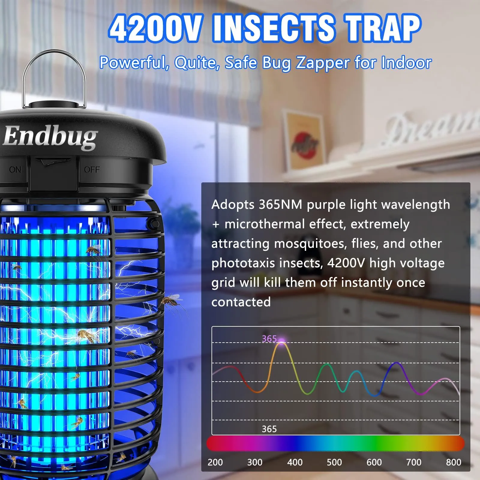 Endbug Bug Zapper Outdoor with LED Light, Mosquito Zapper Outdoor, 4200V Electric Bug Zapper.