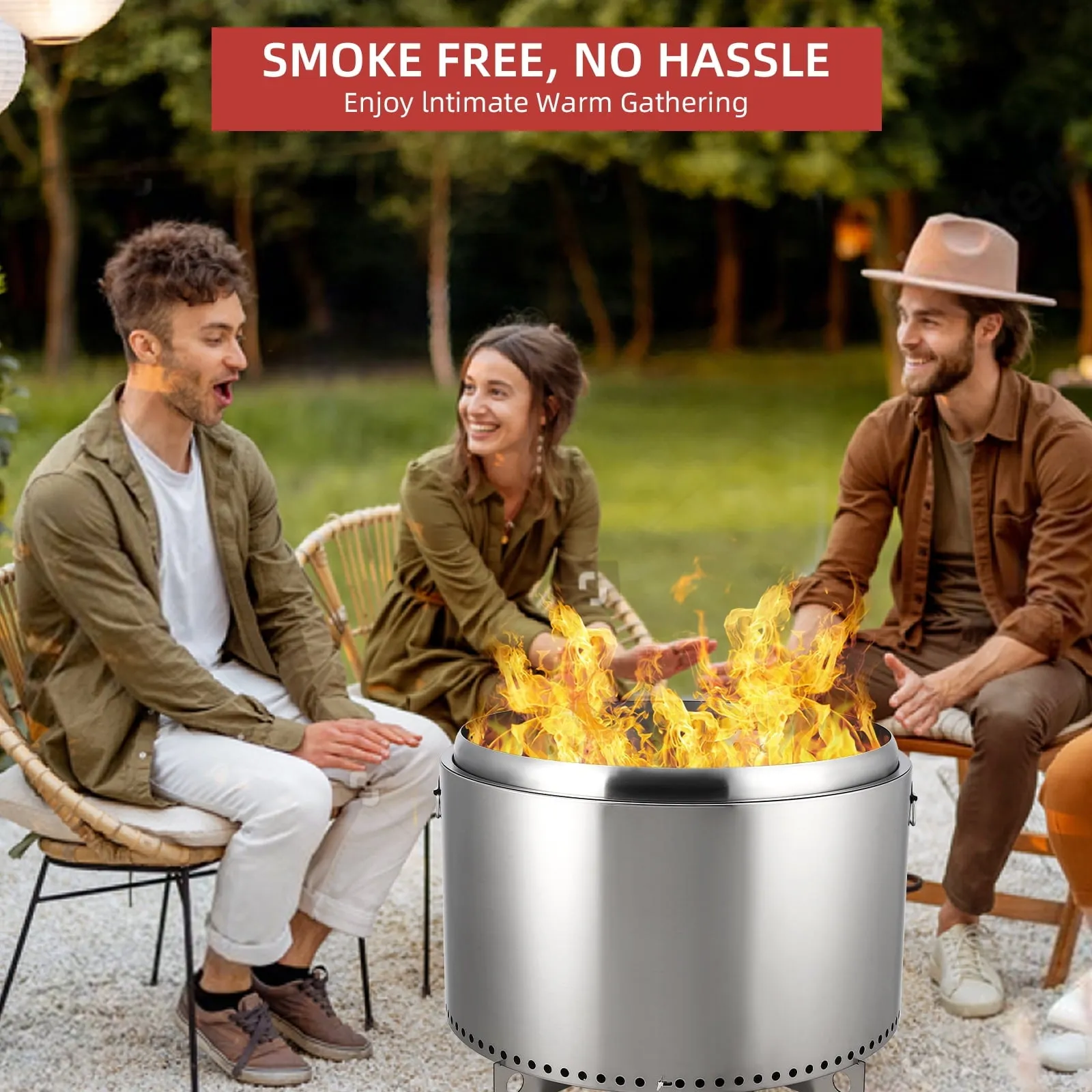 essential 27 Inch Smokeless Fire Pit - Portable Stainless Steel Camping Stove with Stand & Removable Ash Pan | Ideal for Outdoor Wood Burning | H: 11.5 in, 26.9 lbs