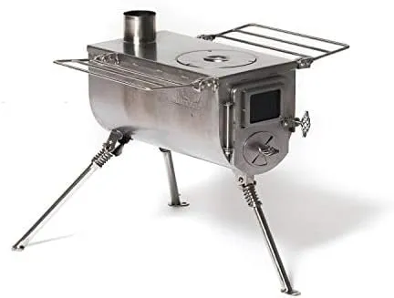 essential Winnerwell Woodlander Medium Tent Stove | Tiny Portable Wood Burning Stove for Tents, Shelters, and Camping | 800 Cubic Inch Firebox | Precision Stainless Steel Construction | Includes Chimney Pipe