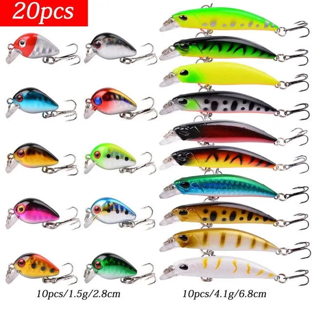 Fishing Lure Set - Hard Bait Mini Minnow/ Floating Swing Crankbait/ Crazy Wobblers/ Artificial Bionic Crank Lures