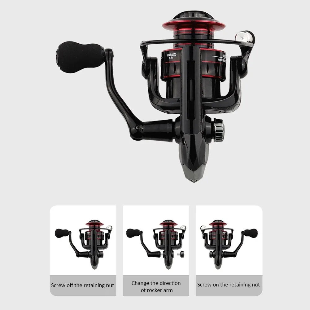 Fishing Reel 3000-7000 Metal/EVA Grip High Speed Spinning Reel Carp Fishing Saltwater Reel Black 5.2/1 Gear Ratio Accessories