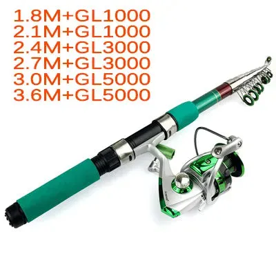 Fishing Rod Combo 1.8-3.6m Telescopic Fishing Rod and Spinning Fishing Reel