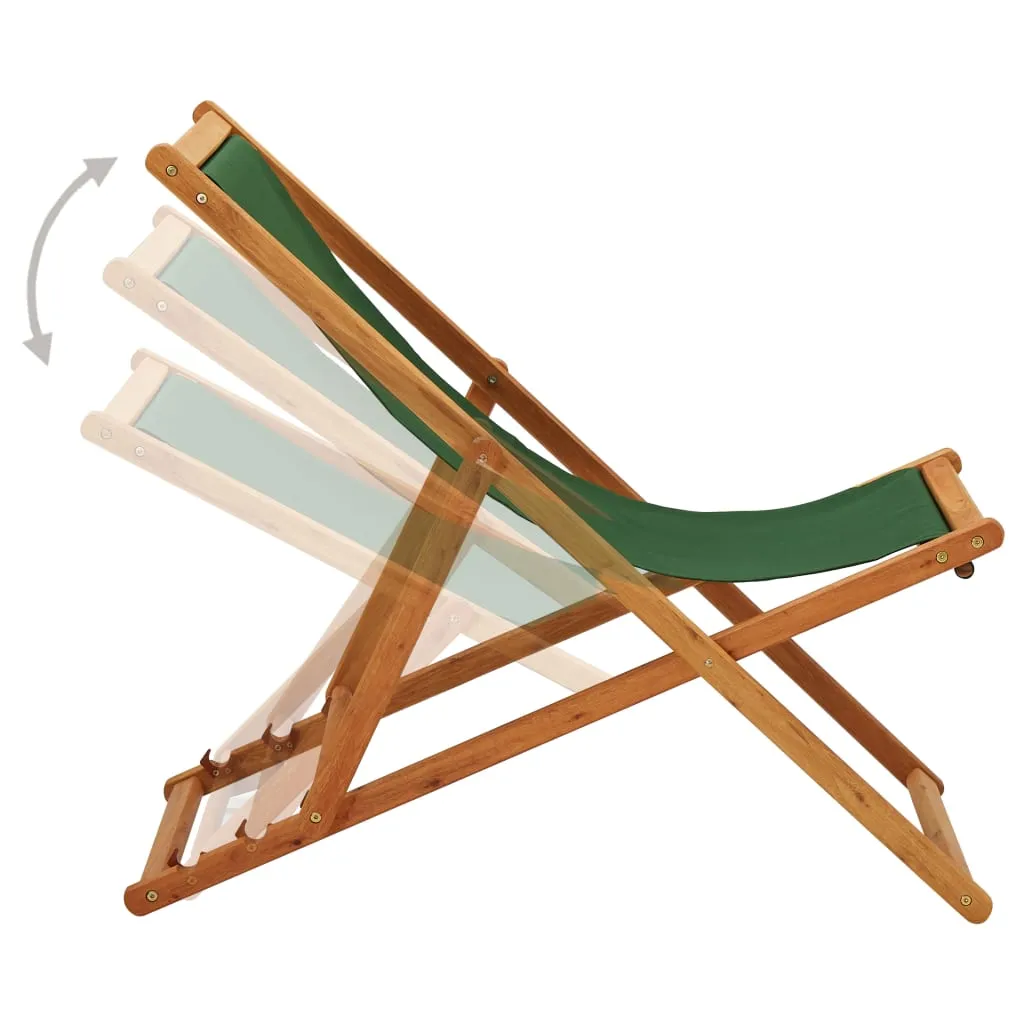 Folding Beach Chair Eucalyptus Wood and Fabric Green