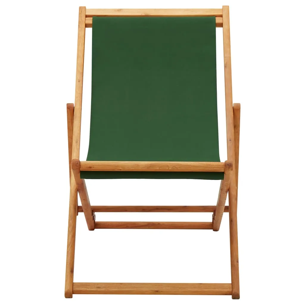 Folding Beach Chair Eucalyptus Wood and Fabric Green