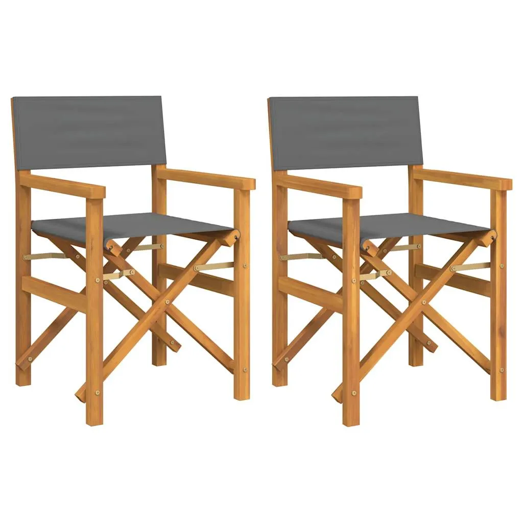 Folding Director's Chairs 2 pcs Grey Solid Wood Teak