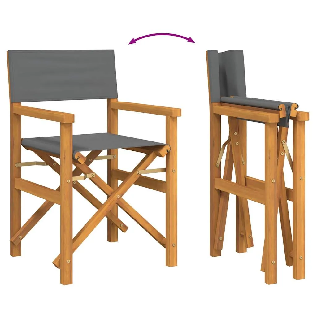 Folding Director's Chairs 2 pcs Grey Solid Wood Teak