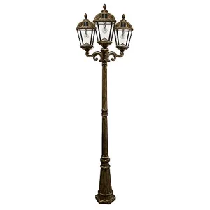 Gama Sonic Royal Bulb Solar Lamp Post Light Kit, 89 inch Tall, Outdoor Triple Head Weathered Bronze Cast Aluminum and Clear Beveled Glass Post Lamp, Light Pole, and Warm White Light 2700K (98B303)