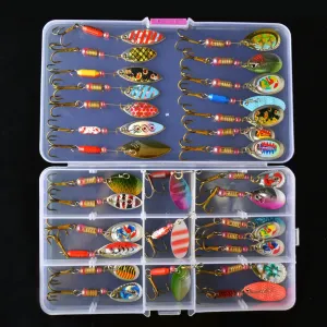 Hard Metal Spinner Baits Kit With Tackle Box