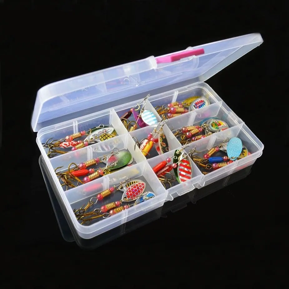 Hard Metal Spinner Baits Kit With Tackle Box