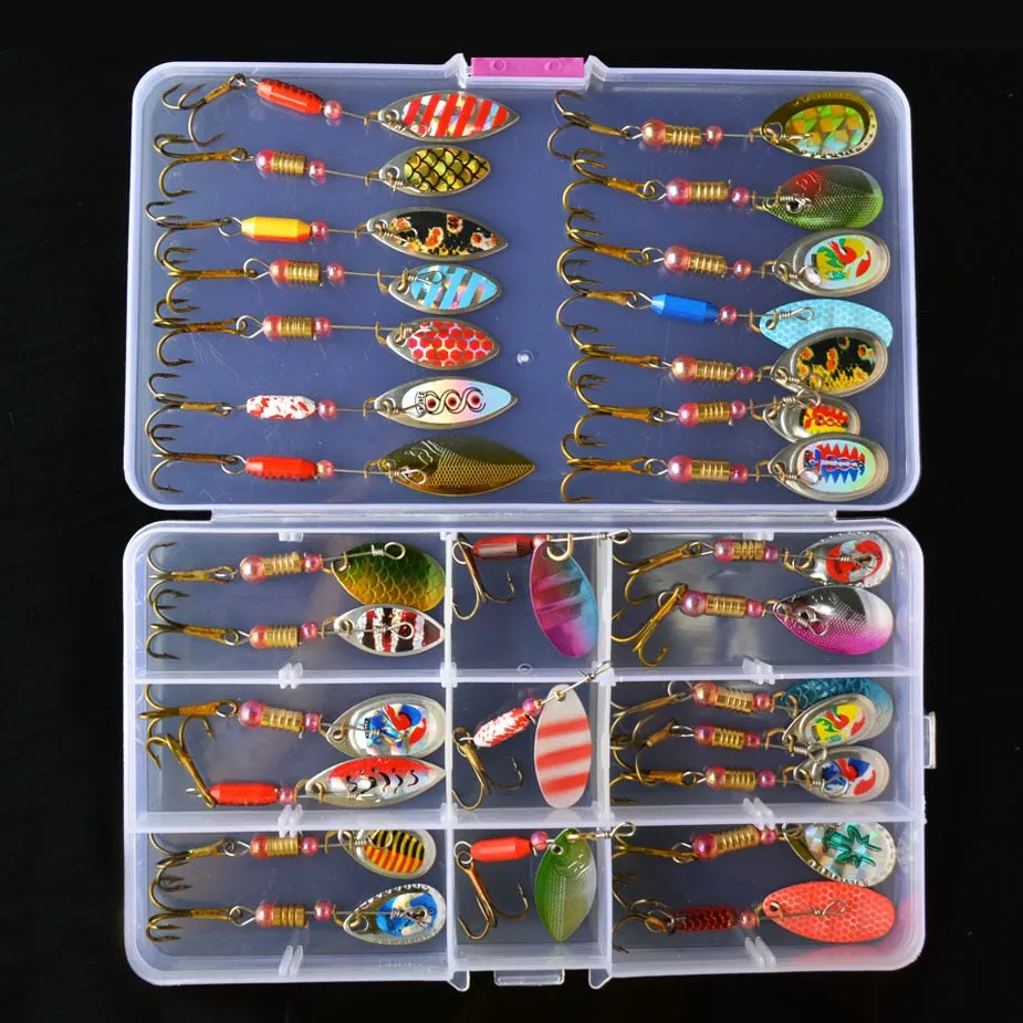 Hard Metal Spinner Baits Kit With Tackle Box