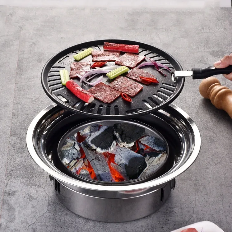 Household Stainless Steel Charcoal Barbecue Stove Outdoor Camping Portable Charcoal Stove Set, Size: 35cm(Stove Body   Bakeware)