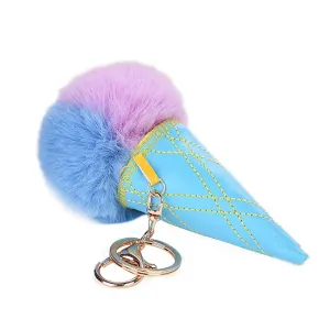 Ice Cream Pom Pom Keychain - Blue