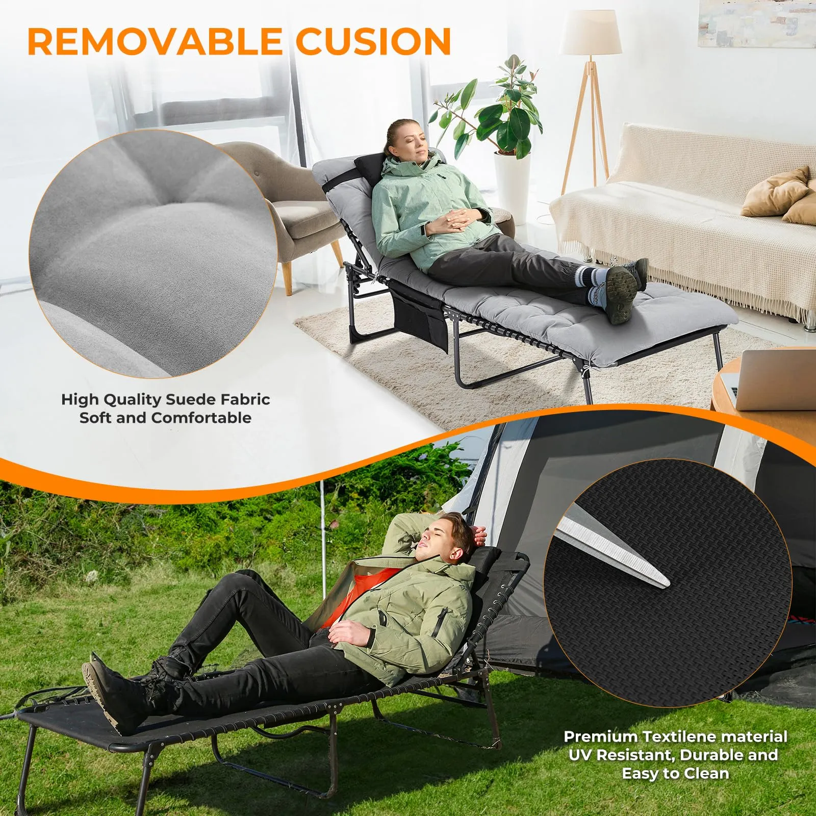 KingCamp Widen 3-folding Lounge Chair and Cushion Set