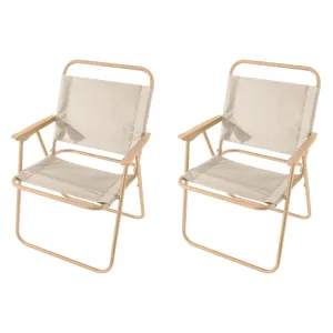 Kuber Industries (Set of 2) Portable & Foldable Chair for Travelling - Small Camping Cloth Kurchi for Outdoor Beach & Home Aram - Khaki