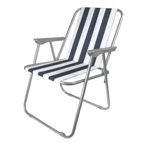 Milestone 12100 Classic Striped Beach Chair/Holiday Deckchair/Blue and White Striped / L52 x W47 x H75cm