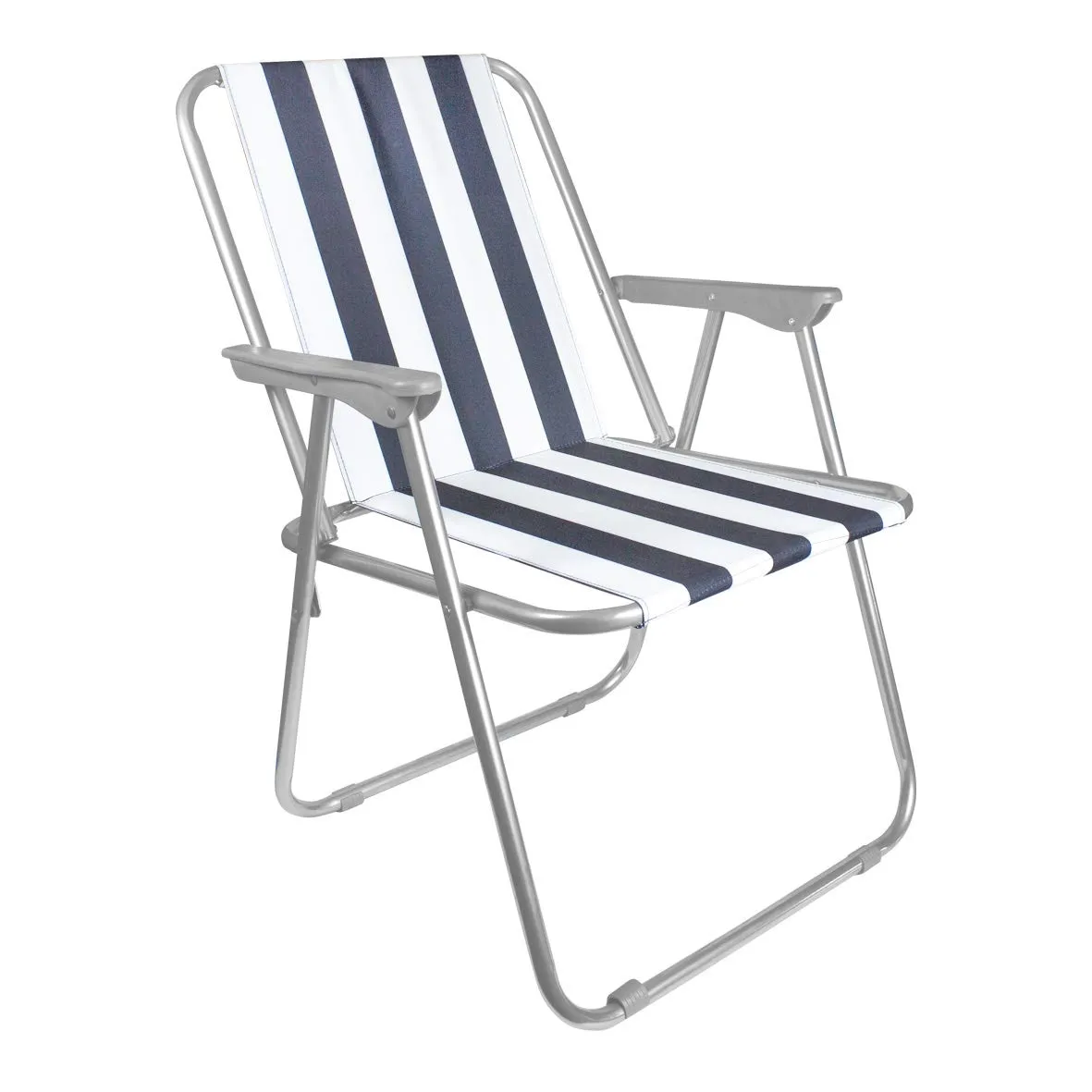 Milestone 12100 Classic Striped Beach Chair/Holiday Deckchair/Blue and White Striped / L52 x W47 x H75cm