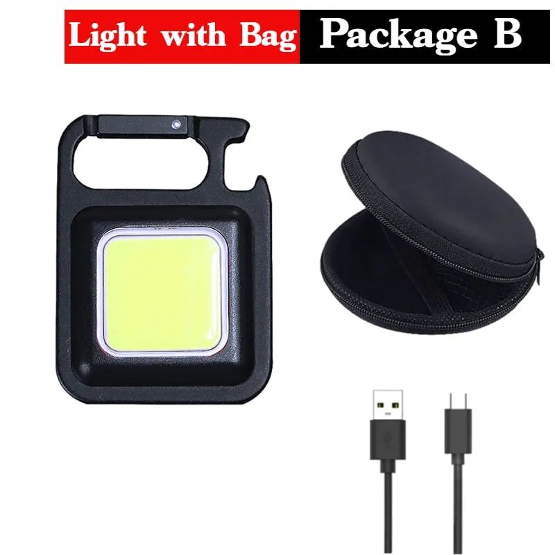 Mini Work Light LED Camping Light 6cm Flashlight Glare COB Keychain Light USB