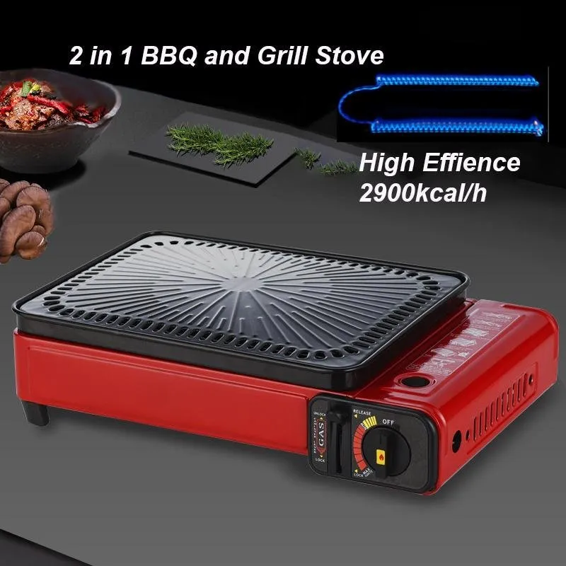 Portable Gas Stove Burner Butane BBQ Camping Gas Cooker Red Color With Non Stick Plate