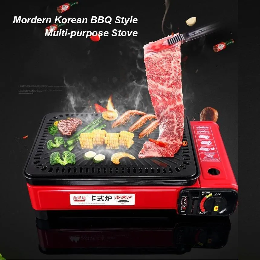 Portable Gas Stove Burner Butane BBQ Camping Gas Cooker Red Color With Non Stick Plate