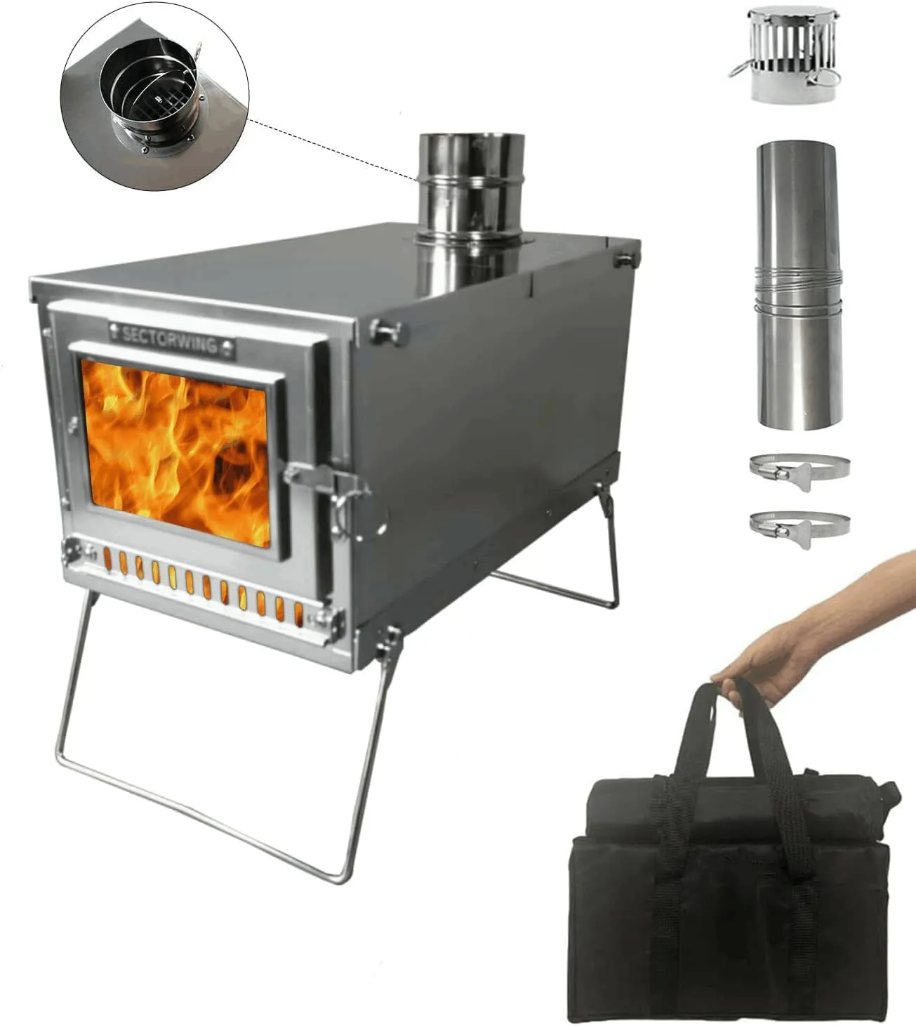 premium DANCHEL S6 Portable Folding Wood Stove Stainless Steel Hot Tent Stoves for Outdoor Camping Cooking