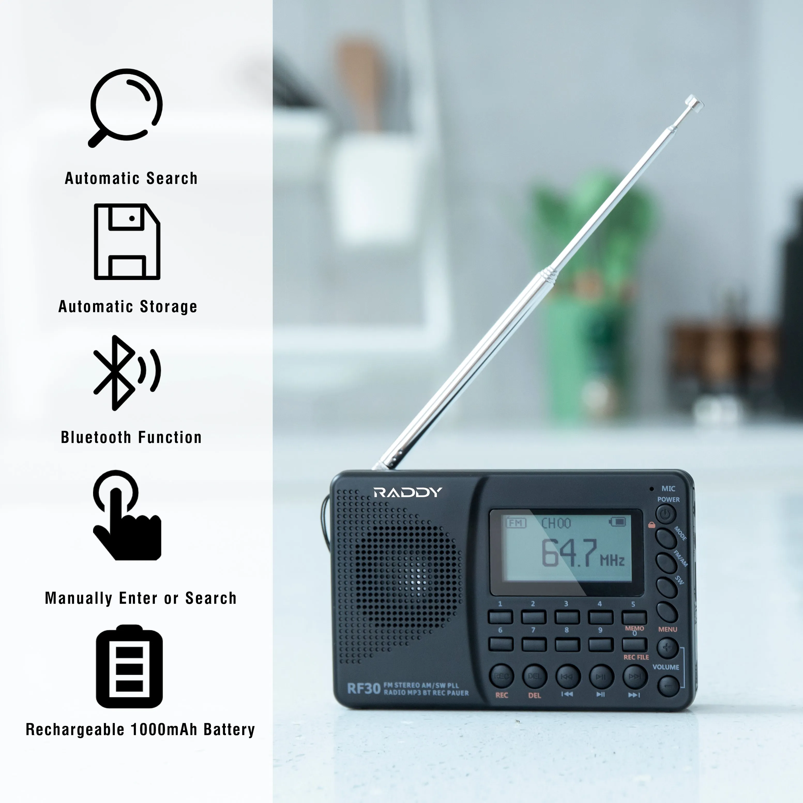 Raddy RF30 AM/FM/SW Radio | Digital Tuner | Bluetooth | AUX Recording [DISCONTINUED]