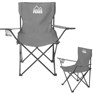 Set of 2 Folding Camping Comfortable Arm Chair with Drink Holder & Carry Bag Outdoor Chairs For Fishing Park Picnic Garden BBQ Beach H80cm x W80cm x D48cm (Set of 2 Grey Camping Chairs 1433)