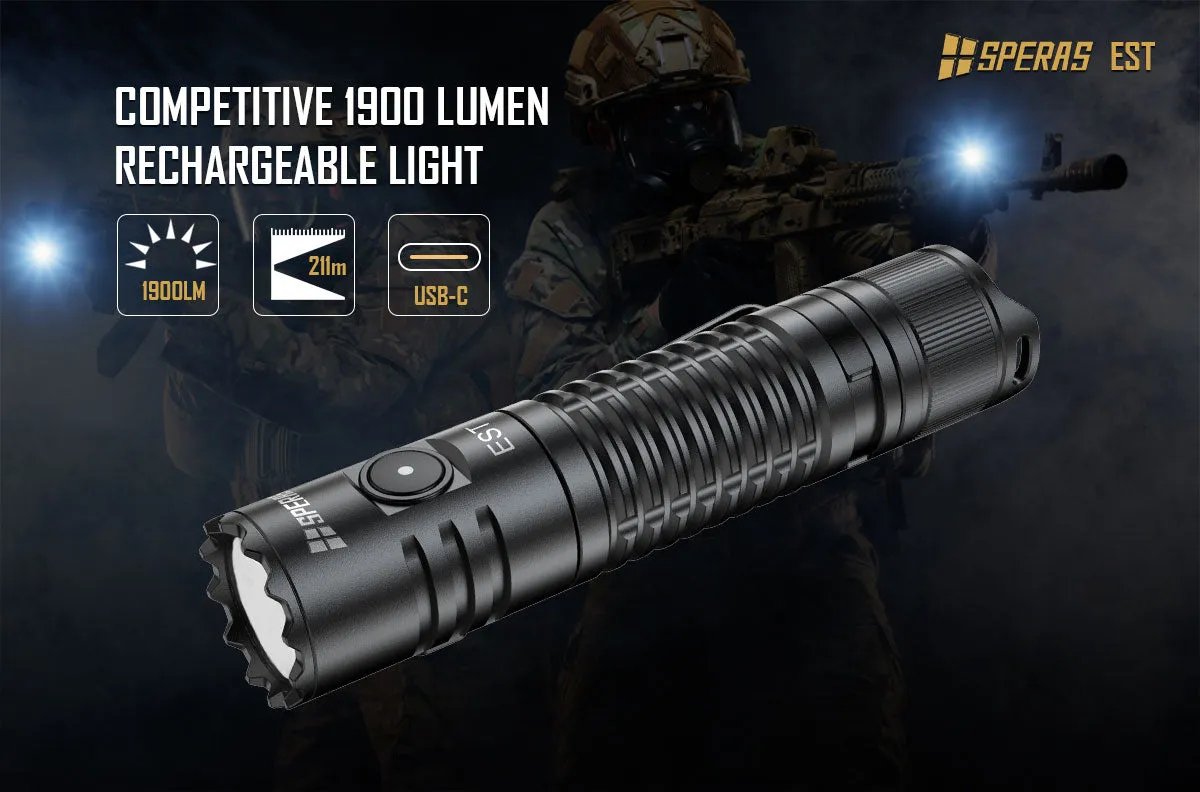 SPERAS High Performance Flashlight 1900 Lumen 210 Metre Distance USB Recharge