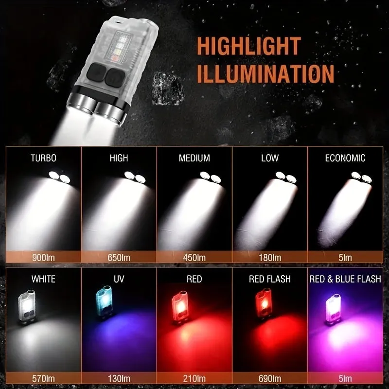 V3 Mini LED Keychain Light with 12 Modes USB Rechargeable