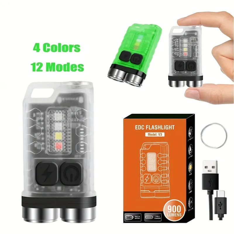 V3 Mini LED Keychain Light with 12 Modes USB Rechargeable