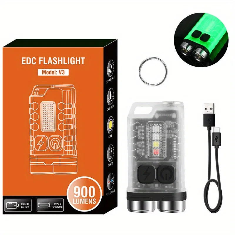 V3 Mini LED Keychain Light with 12 Modes USB Rechargeable