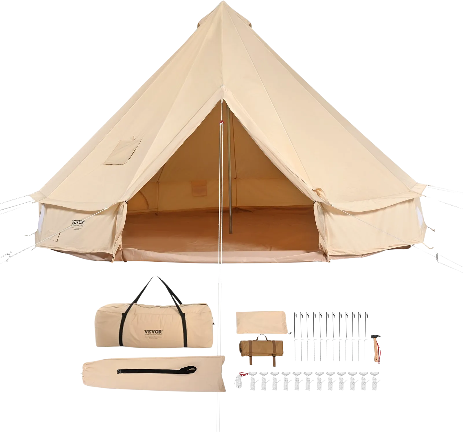 Vevor Bell Tent 16.4' Waterproof Canvas Yurt with Stove Jack and Detachable Side Wall Fits 8-10 People New