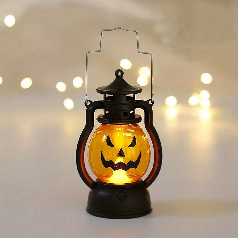 Vintage Halloween Candle Lantern with LED Pumpkin Night Light