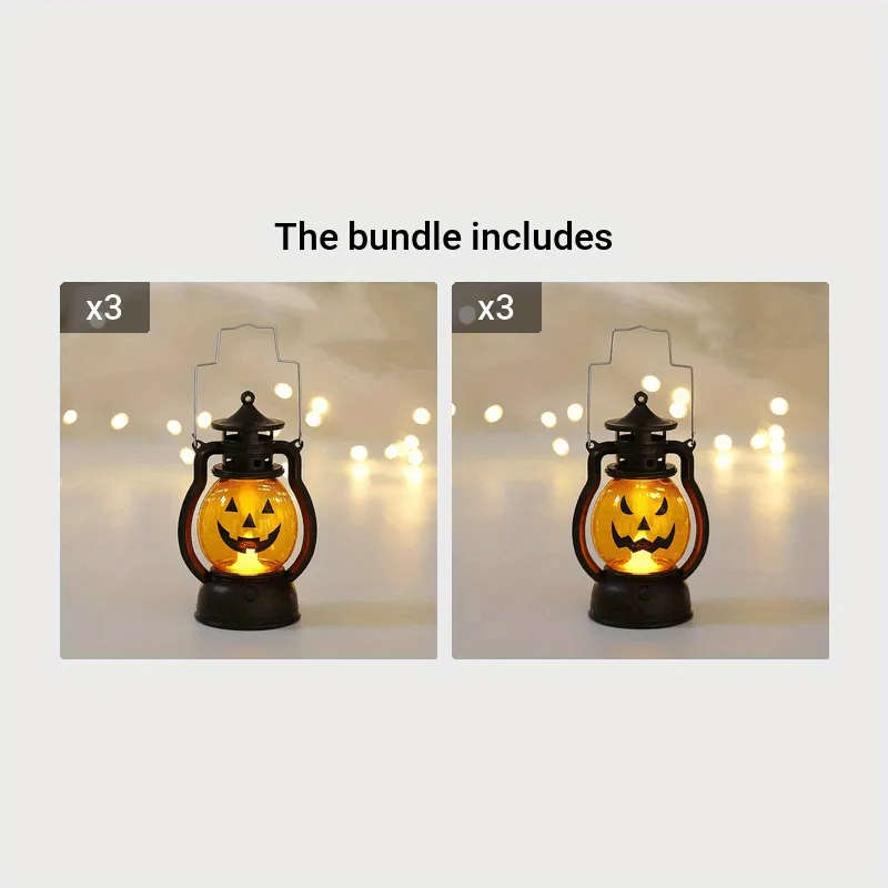 Vintage Halloween Candle Lantern with LED Pumpkin Night Light