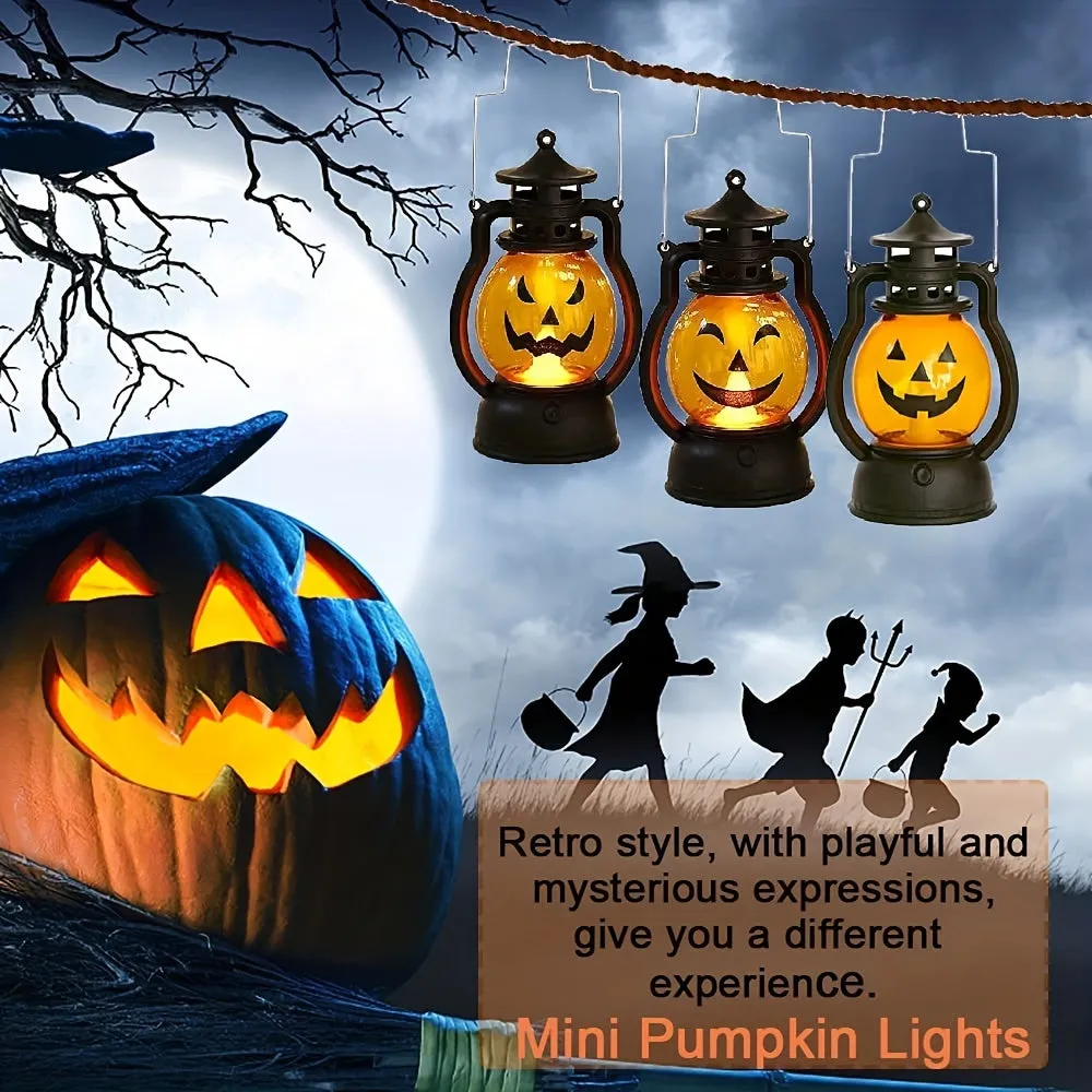 Vintage Halloween Candle Lantern with LED Pumpkin Night Light