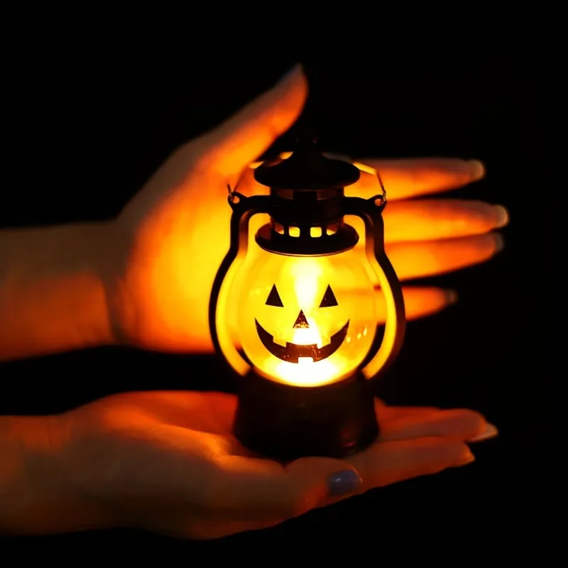 Vintage Halloween Candle Lantern with LED Pumpkin Night Light