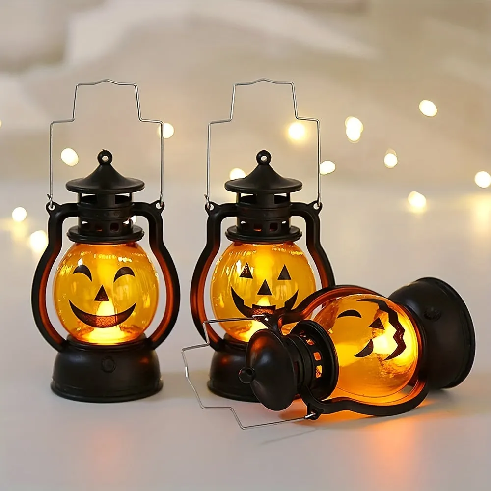 Vintage Halloween Candle Lantern with LED Pumpkin Night Light