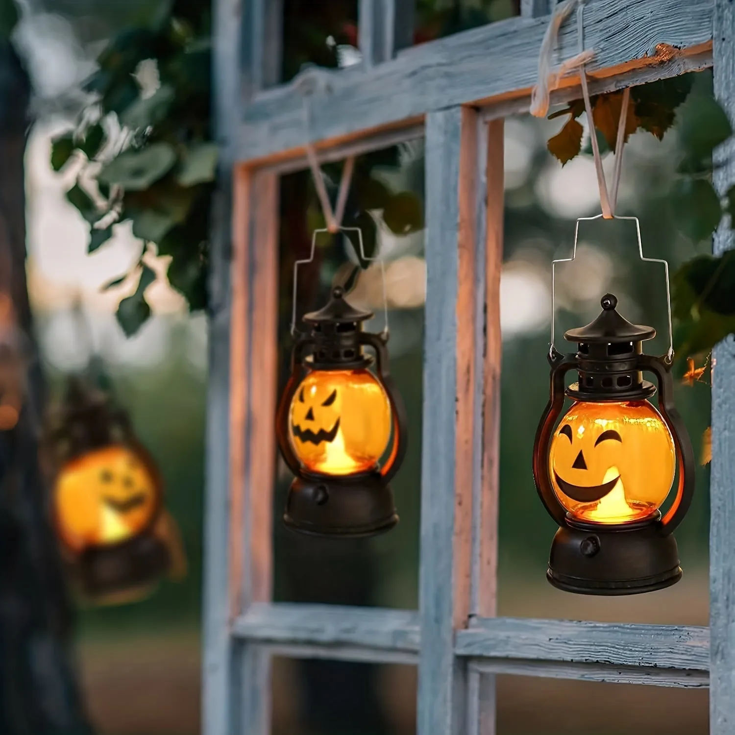 Vintage Halloween Candle Lantern with LED Pumpkin Night Light