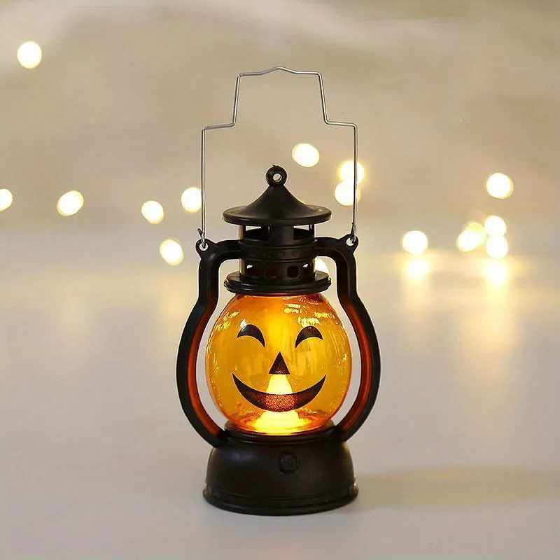 Vintage Halloween Candle Lantern with LED Pumpkin Night Light