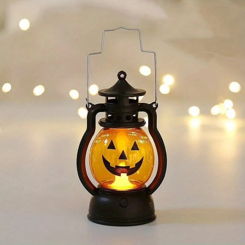 Vintage Halloween Candle Lantern with LED Pumpkin Night Light