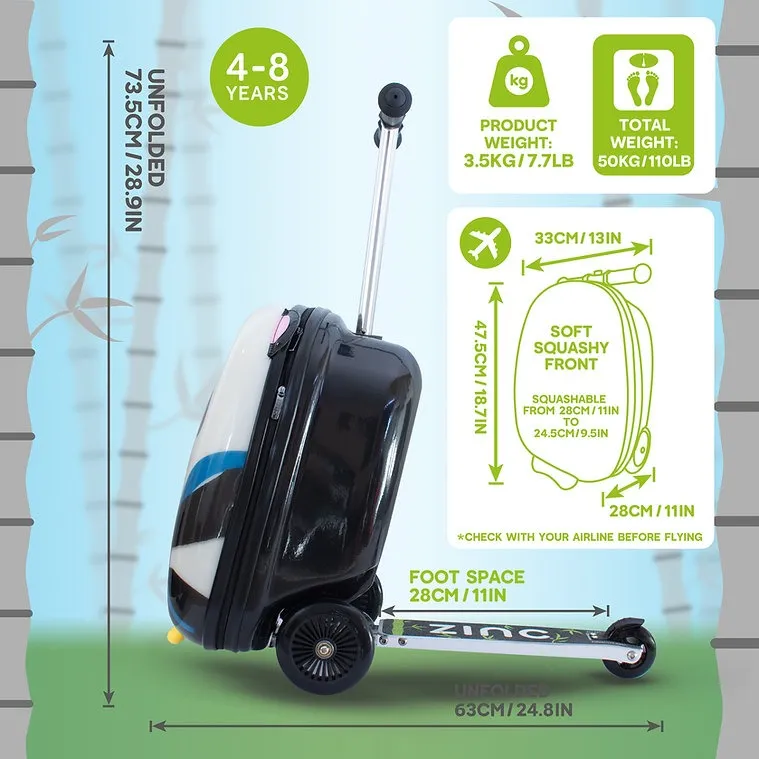 Zinc Flyte Scooter Suitcase Children's Luggage - Penni The Panda